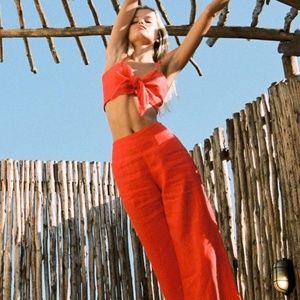 FAITHFULL THE BRAND TOMAS LINEN PANTS TANGERINE